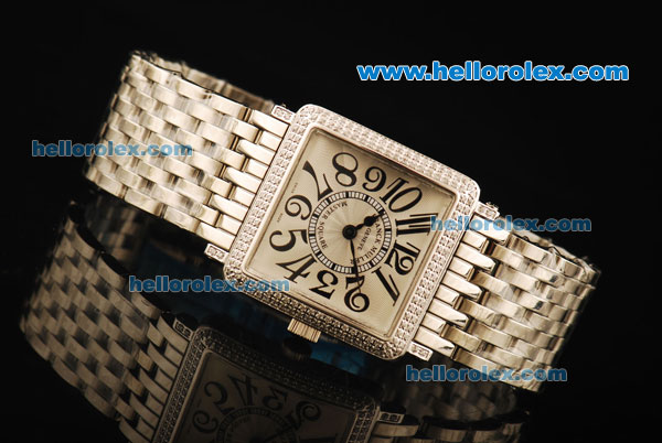 Franck Muller Master Square Swiss Quartz Movement Full Steel with Silver Dial and Diamond Bezel - Click Image to Close
